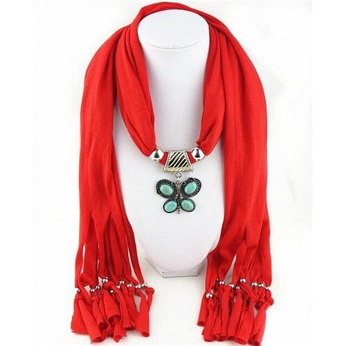 Trendy Metal Butterfly Pendant Scarf Necklace - Red A392-fasn0055