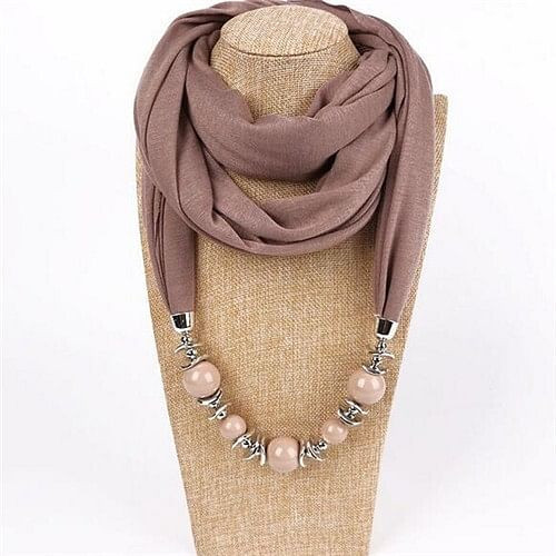 Round Bead Pendant Fashion Scarf Necklace - Brown A392-fasn0162