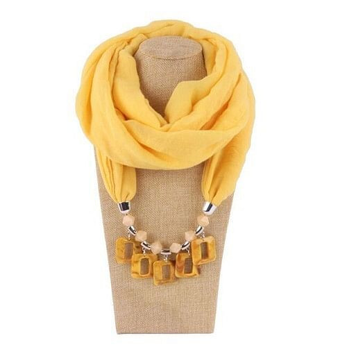 Resin Squares Pendants High Fashion Scarf Necklace - Yellow A392-fasn0270