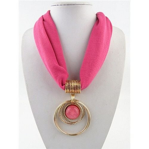 Artificial Turquoise Inlaid Alloy Hoops Pendant Design Women Scarf Necklace - Rose A392-fasn0459