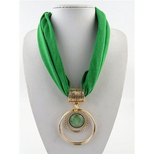 Artificial Turquoise Inlaid Alloy Hoops Pendant Design Women Scarf Necklace - Green A392-fasn0463