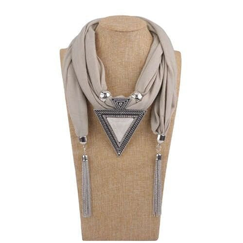Resin Gem Inlaid Vintage Triangle Pendant High Fashion Women Scarf Necklace - Khaki A392-fasn0482