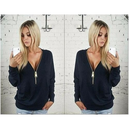High Fashion V Neck Long Sleeves Women Hoodie - Black A392-fast0001