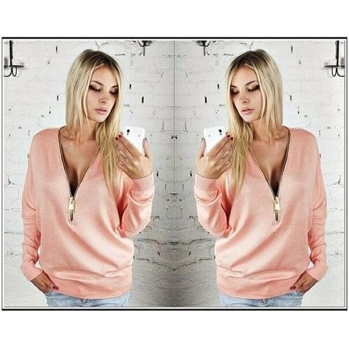 High Fashion V Neck Long Sleeves Women Hoodie - Pink A392-fast0002
