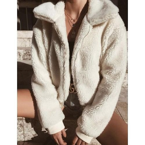 Fluffy Warm Style Winter Fashion Women Top/ Jacket - White A392-fast0056