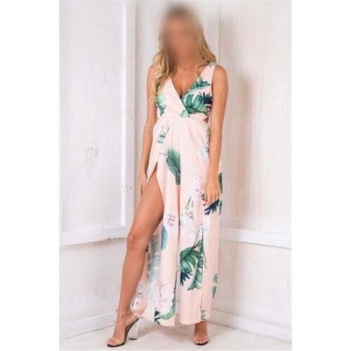 Flower Printing Summer Fashion Sleeveless Women Jumpsuit - Pink A392-fast0086
