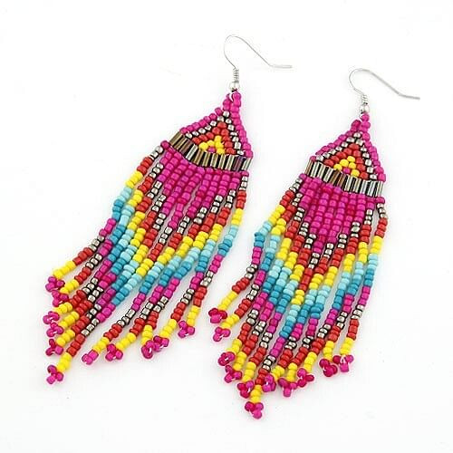 Bohemian Beads Tassels Style Dangling Earrings - Rose A392-fear0357