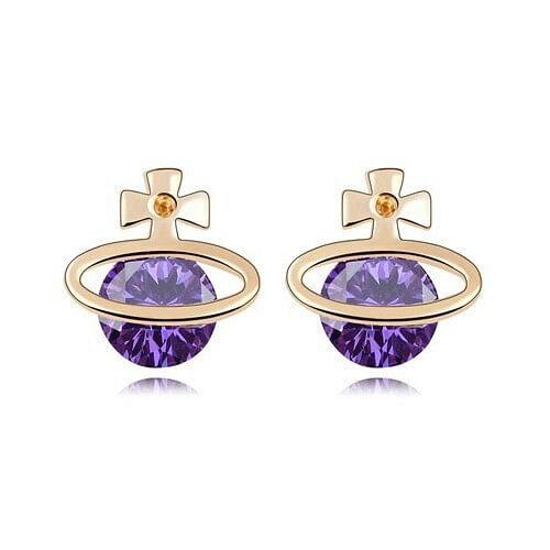 Golden Cross Universe Design Zircon Ear Studs - Grape A392-fear0608