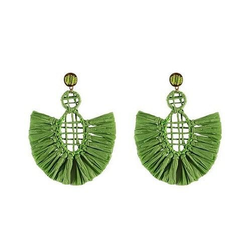 Hollow Weaving Hoops with Tassels Design Pastorale Fashion Women Statement Earrings - Green A392-fear3000