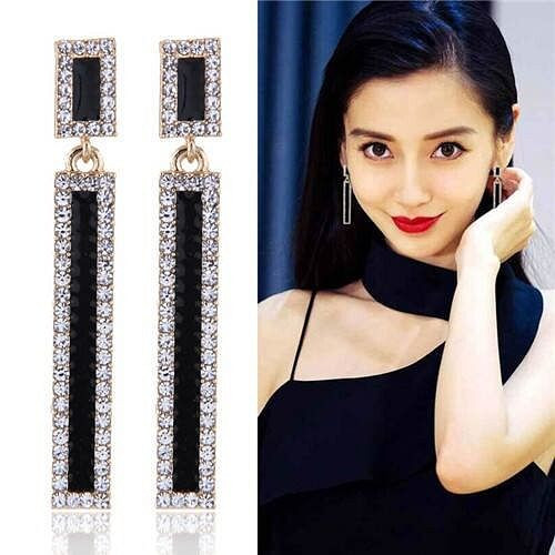 Shining Rhinestone Embellished Oil-spot Glazed Bar Dangling Fashion Earrings A392-fear3424
