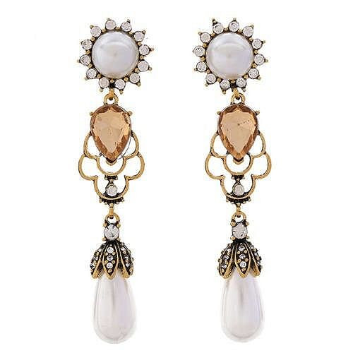 Rhinestone Embellished Artificial Pearl Dangling Waterdrop Vintage Design Women Fashion Earrings A392-fear4278