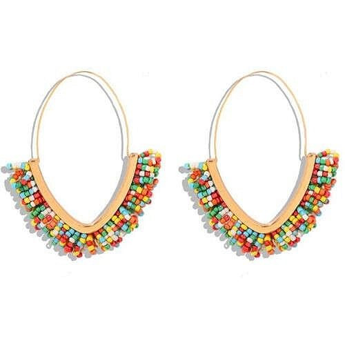 Summer Seashore Fashion Bohemian Style Mini Beads Hoop Earrings - Multicolor A392-fear4684