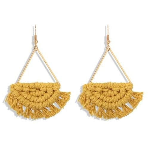 Cotton Threads Hand Weaving Pattern Bohemian Fashion Women Dangling Costume Earrings - Yellow A392-fear5537