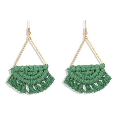 Cotton Threads Hand Weaving Pattern Bohemian Fashion Women Dangling Costume Earrings - Green A392-fear5540