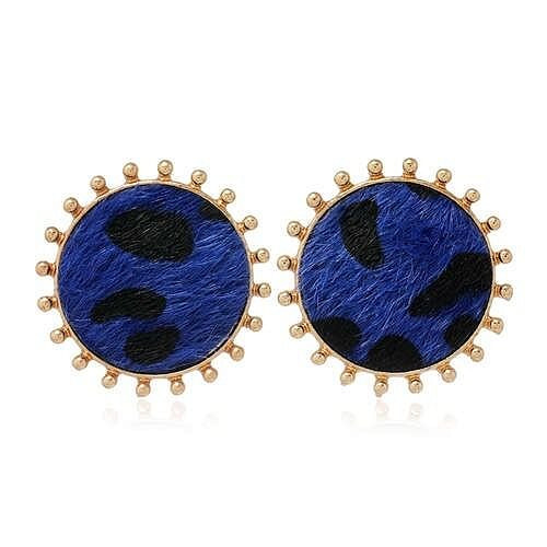 Leopard Prints Round Design High Fashion Women Stud Earrings - Blue A392-fear5617