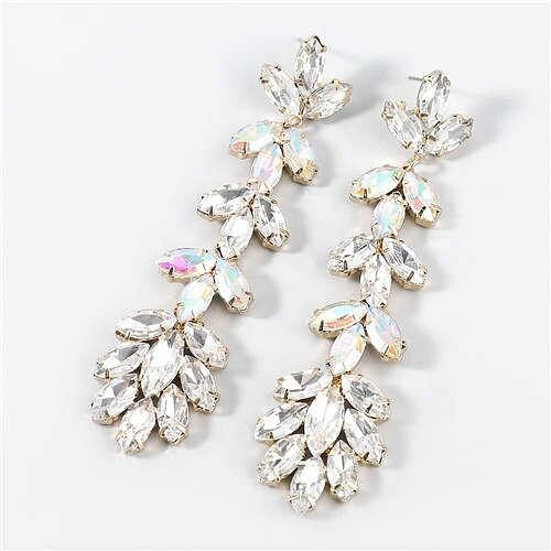 U.S. Fashion Rhinestone Inlaid Floral Design Long Tassel Women Dangle Wholesale Earrings - Luminous A392-fear7208