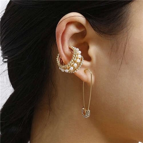 Innovative Design Wholesale Jewelry Moon Shape and Paper Clip Combo Women Ear Clips Set A392-fear7311