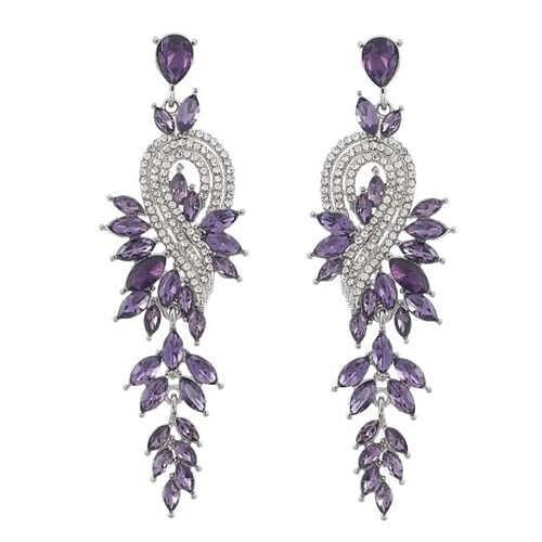 Rhinestone Inlaid Geometric Shining Alloy Leaf Design Wholesale Costume Earrings - Purple A392-fear8252