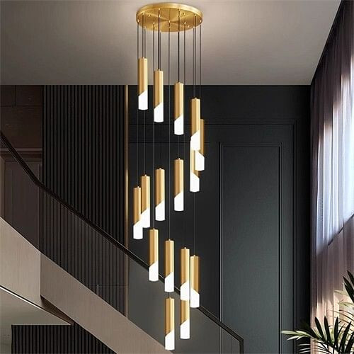 Modern Style Home Light Luxury Long Design Stair Pendant Lamp - Golden A392-flig0146