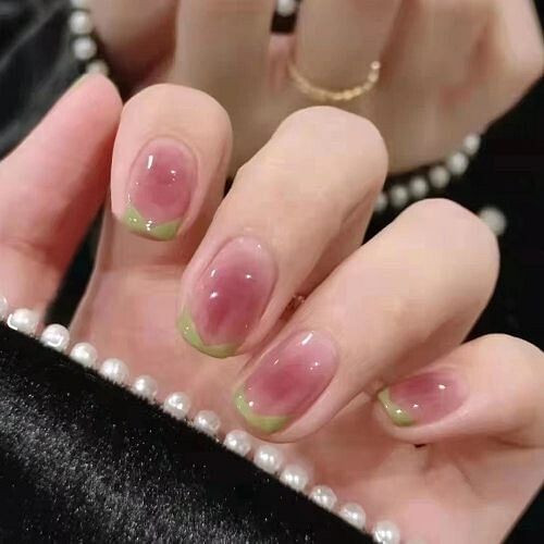 Green Accents Dark Pink Popular Young Lady Fake Nail Wholesale Nail Stickers A392-nstr0104