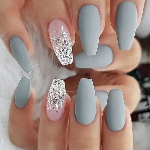 24 Pieces Set Matte Texture Haze Grayish Blue Fake Nail Wholesale Nail Stickers A392-nstr0114