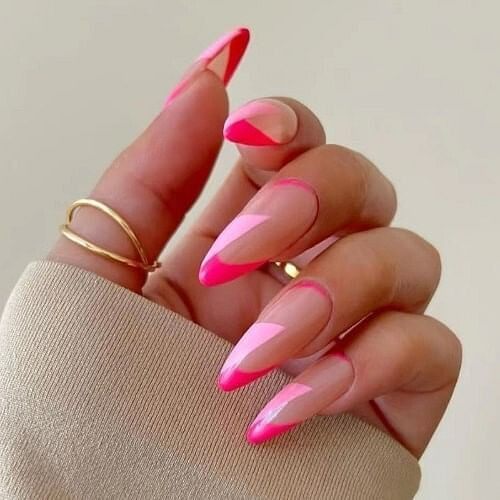 Stylish French Pink and Rose Combo Pointed Toe 24 Pieces Set Fashion Fake Nail Wholesale Nail Stick A392-nstr0125