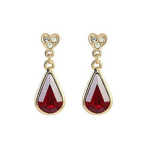 Red Austrian Crystal Inlaid Water-drop Rose Gold Earrings A392-rgea0022