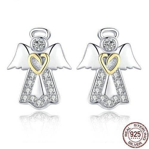 Rhinestone Embellished Angel Design 925 Sterling Silver Earrings A392-sear0169