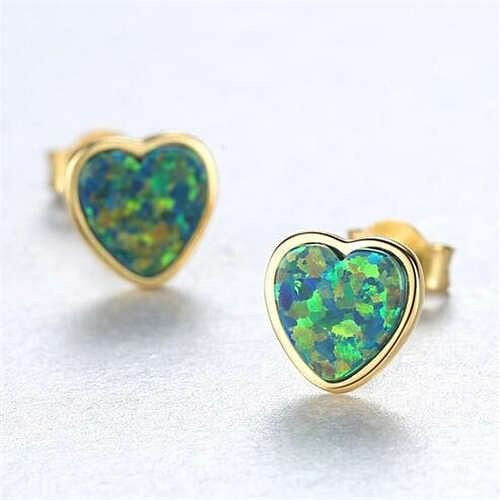 Luxurious Gem Heart Design 925 Sterling Silver Earrings - Green A392-sear0177