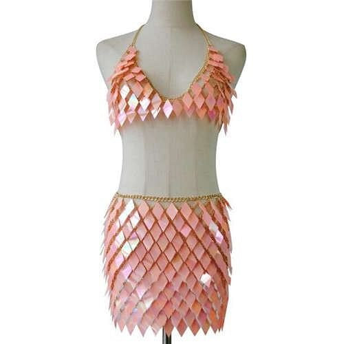 Shiny Multilayer Sequin Body Chain Waist Chain Super Hot Wholesale Body Apparel Chain Jewelry - Pink A392-tboc0032