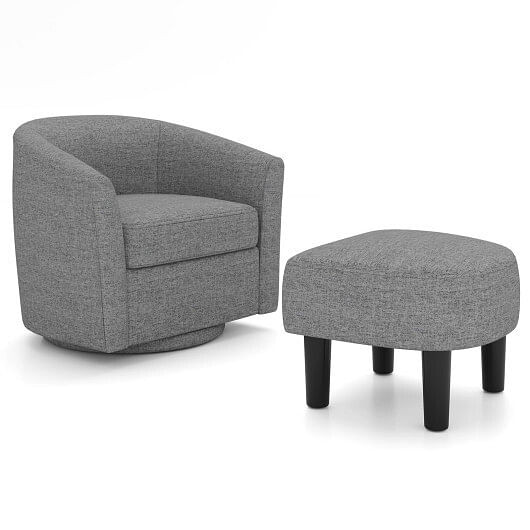 Modern Club Swivel Accent Chair with Ottoman Footrest Curved Backrest-Grey B593-HV10670