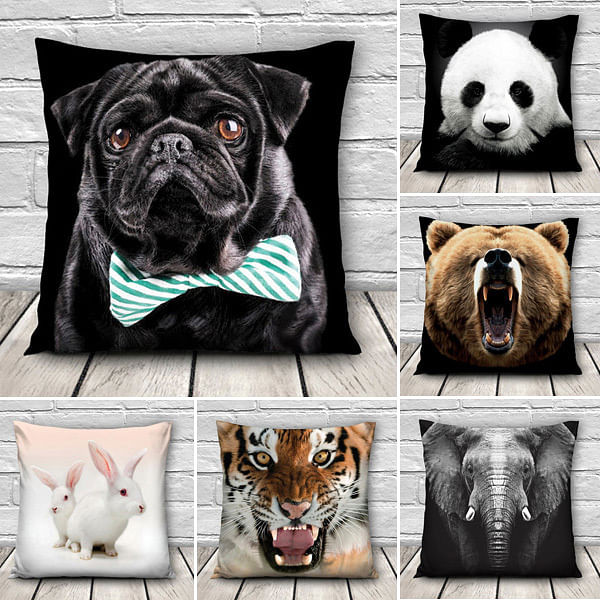 3D Animal Patterns Throw Pillow Case Sofa Office Car Cushion Cover Home Decor C122-1022486