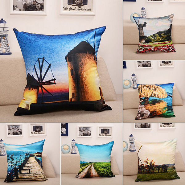 Landscape Oil Painting Throw Pillow Case Soft Sofa Car Office Back Cushion Cover C122-1022999