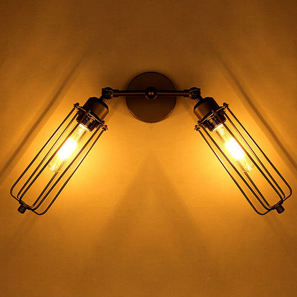 Vintage 2 Heads Loft Iron Cages Wall Light Edison Country Style Lamp C122-968673