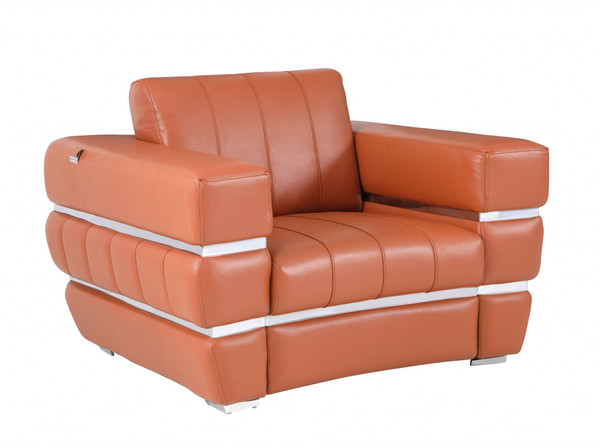 Terra Cotta Stripe Top Grade Italian Leather Chair N270-476503