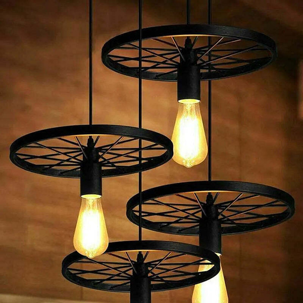 Vintage Industrial Chandelier Ceiling Wheel Light Hanging Pendant~1632 T575-S0671386907