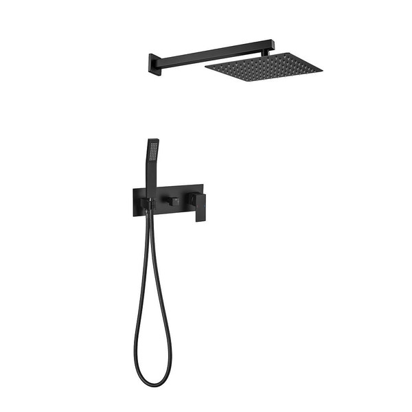 Brass Matte Black Shower Faucet Set Shower System 10 Inch Rainfall Shower Head with Handheld Spraye T575-S0671299835