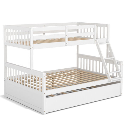 Twin Over Full Convertible Bunk Bed with Twin Trundle-White - Color: White - Size: Twin Size D681-HU10397WH+