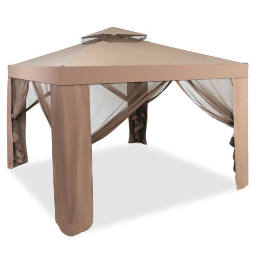 Canopy and Garden Structures Gazebo with Netting for Outdoors-Brown - Color: Brown D681-OP3907CF