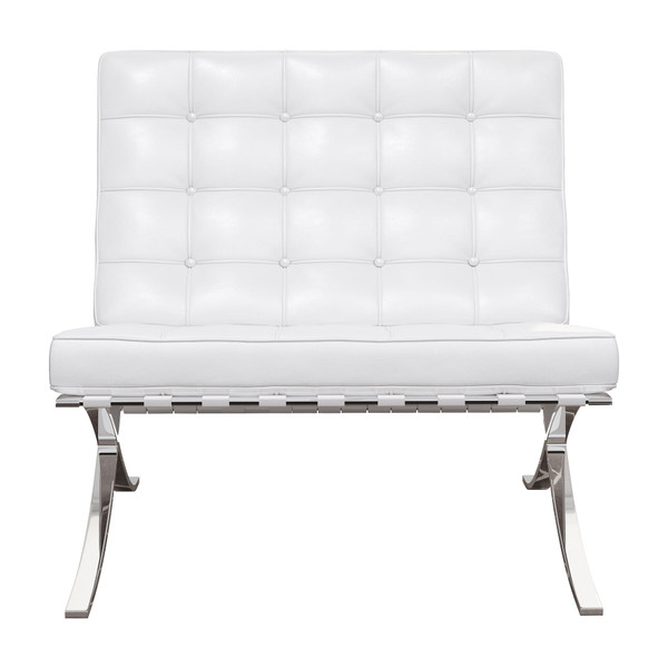 32" White And Silver Italian Leather Tufted Lounge Chair N270-520598