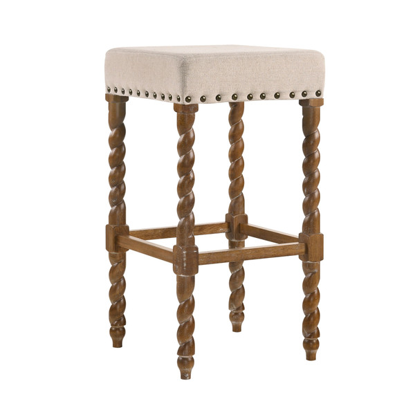 30" Cream And Natural Solid Wood Backless Bar Height Bar Chair N270-516163