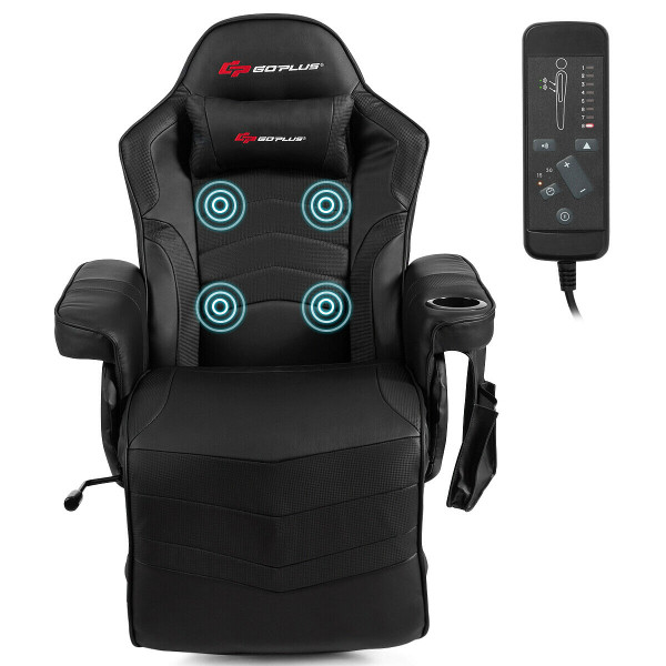 Ergonomic High Back Massage Gaming Chair with Pillow-Black - Color: Black D681-HW63196BK