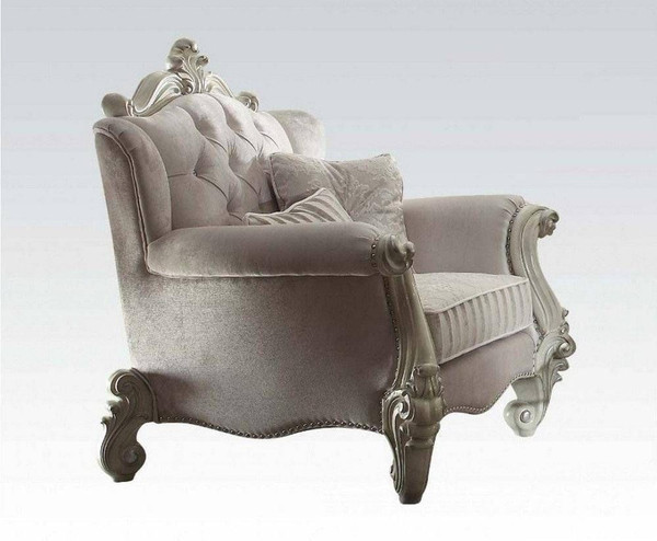 44" Ivory And Antiqued White Fabric Damask Tufted Chair and a Half And Toss Pillows N270-374182