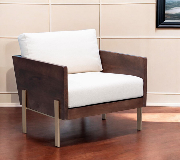 31" White Brown And Gold Top Grain Leather Arm Chair N270-555319