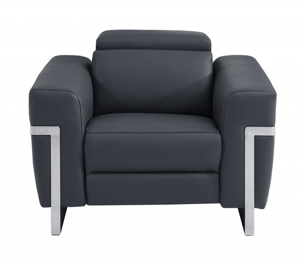 41" Dark Gray Italian Leather Power Recliner Chair N270-482246