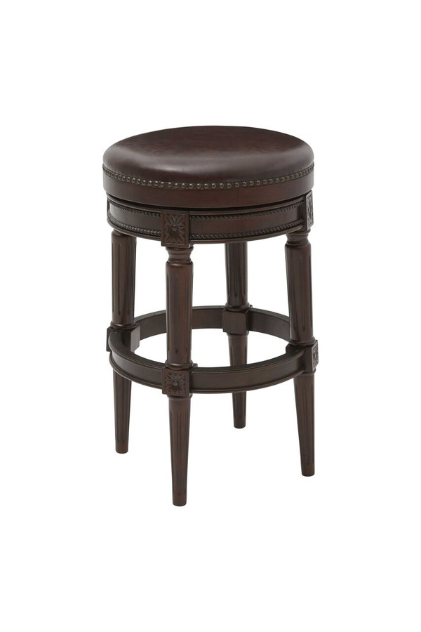 31" Wood Brown Faux Leather And Solid Wood Swivel Backless Counter Height Bar Chair N270-380065