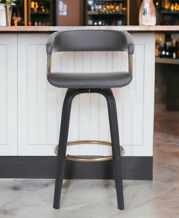 31" Gray And Black Faux Leather Swivel Bar Height Bar Chair N270-534471