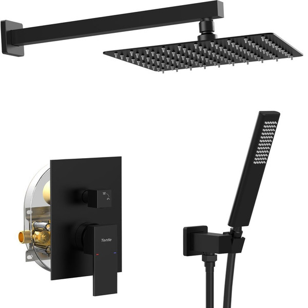 Male NPT Matte Black Shower System, Shower Faucet Set for Bathroom Shower Fixtures with 10 Inch Rai T575-S0671284508