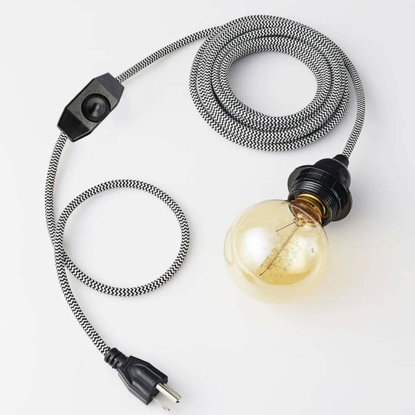 2m Plug-in Pendant Light Wire with Dimmer Switch Black & White Lamp Light E26 Bulb Holder~1483 T575-V0671388080