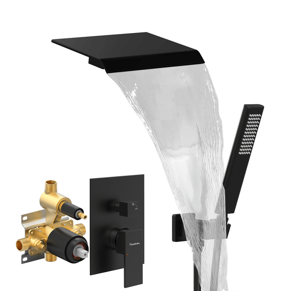 Male NPT Tub Faucet with Hand Shower, Matte Black Waterfall Bathtub Shower Faucet Set, Wall Mount T T575-S0671434162